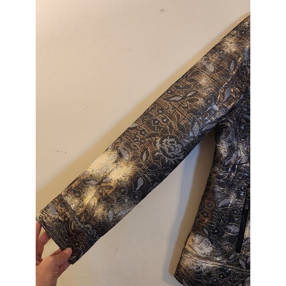 Chico's Size 2(12)Long Sleeve fully Lined Zip Up Blazer Bronze Silvery  Metalic‎ - Picture 5 of 9